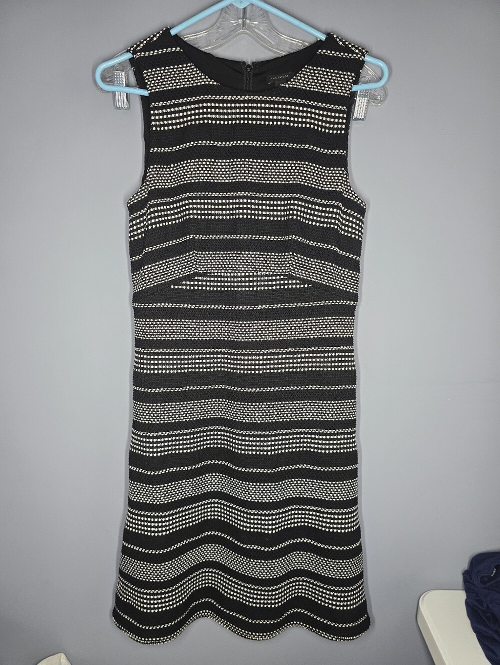 Ann Taylor Textured Striped Sleeveless Sheath Dress-Womens 4-Black/White-work